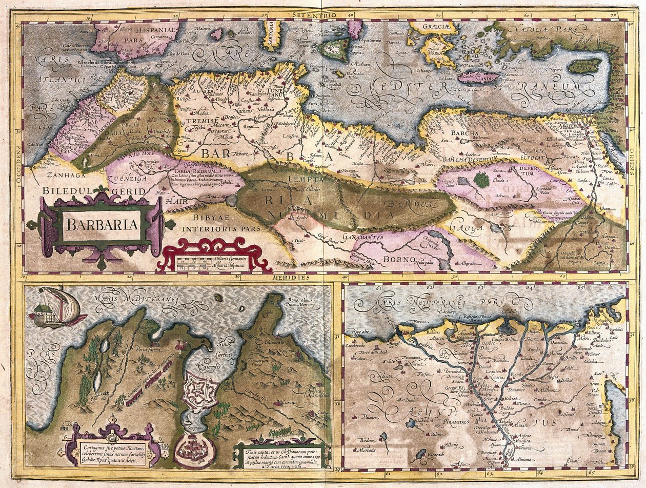 Noord-Afrika met belegering van Tunis en Nijldelta (gravure) door Gerardus Mercator