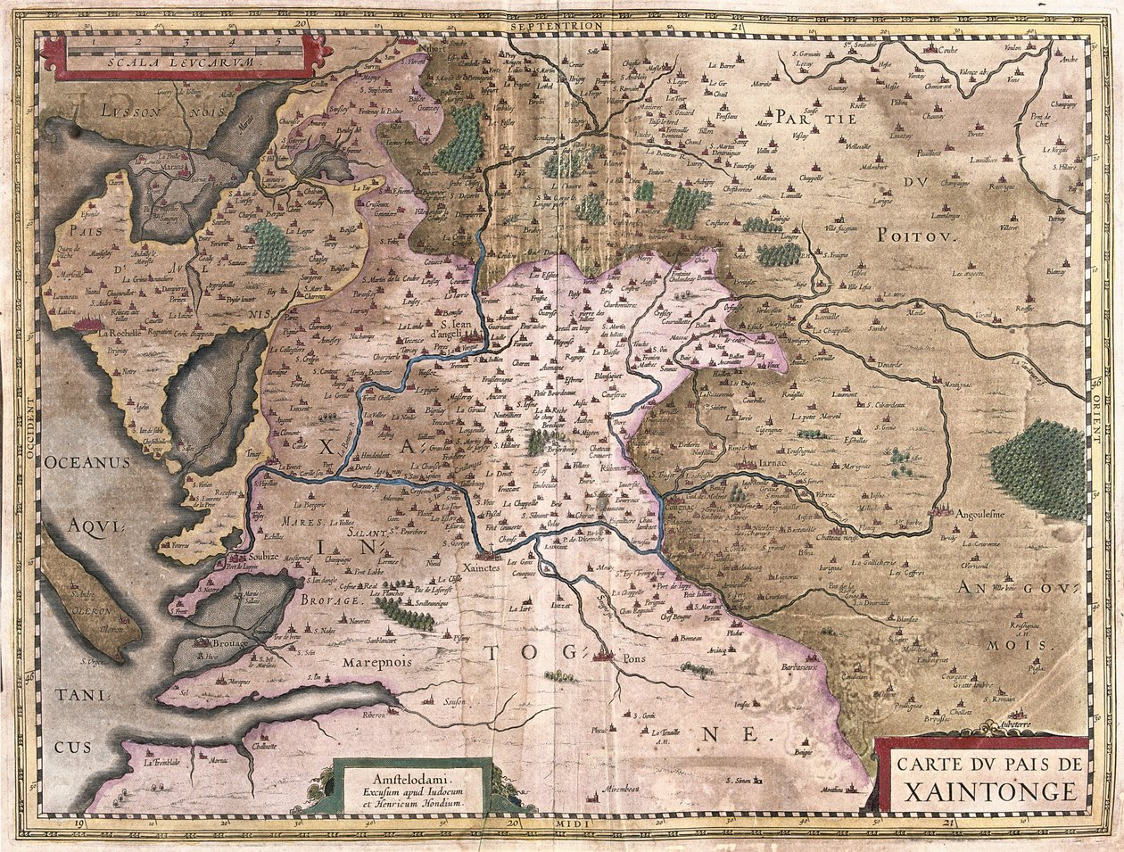 Saintonge met La Rochelle en Ile Oleron, Frankrijk (gravure) door Gerardus Mercator