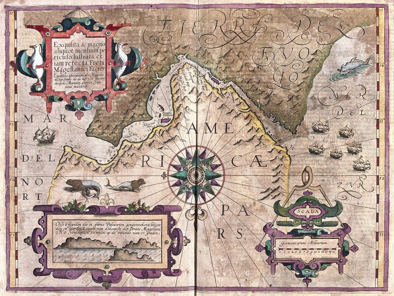 Straat van Magellan (gravure) door Gerardus Mercator