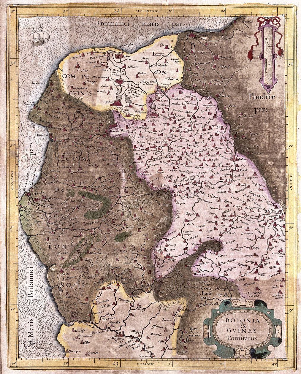De kustlijn van Berck tot Gravelines, België (gravure) door Gerardus Mercator