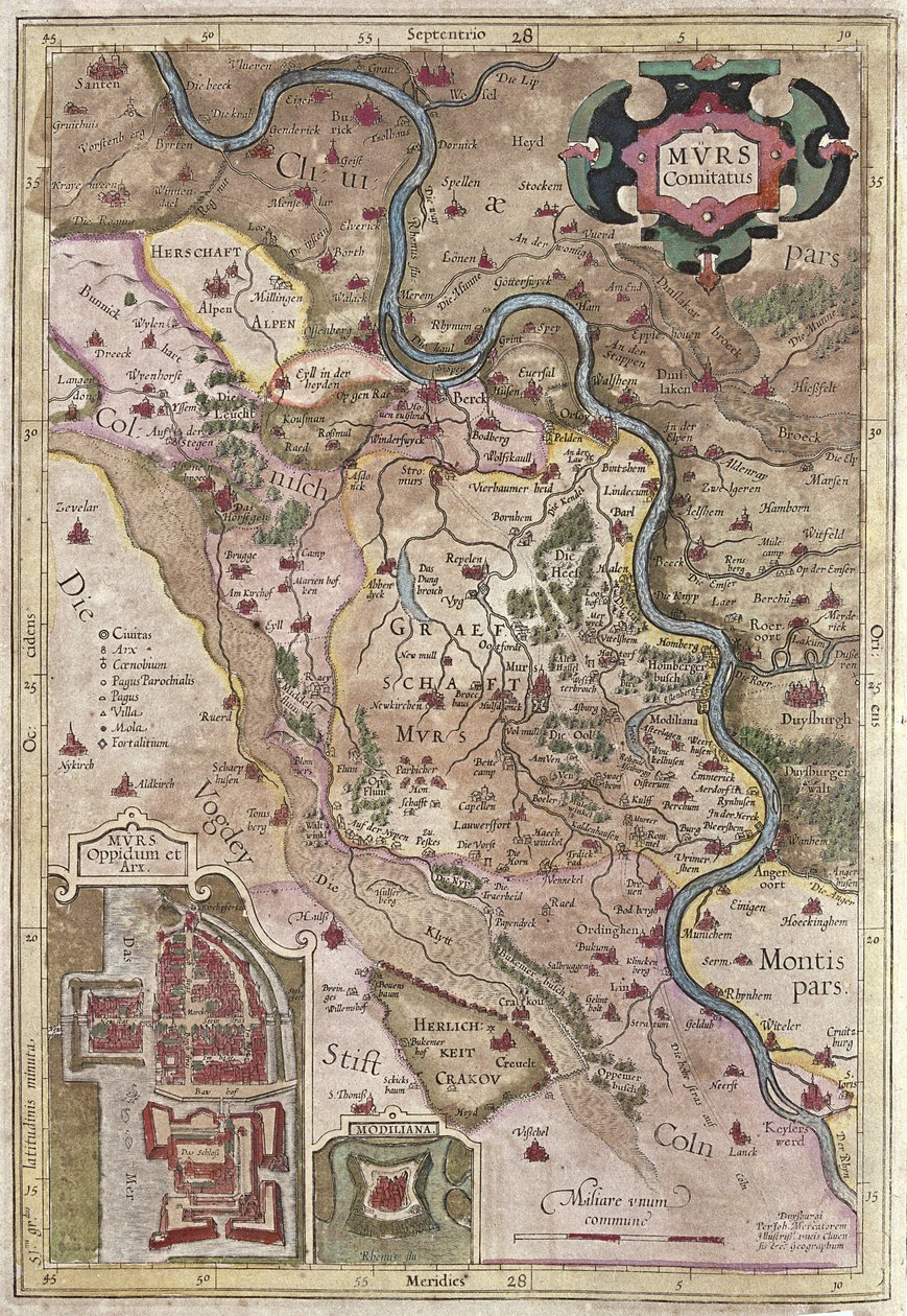 De loop van de Rijn in Westfalen, Duitsland (gravure) door Gerardus Mercator