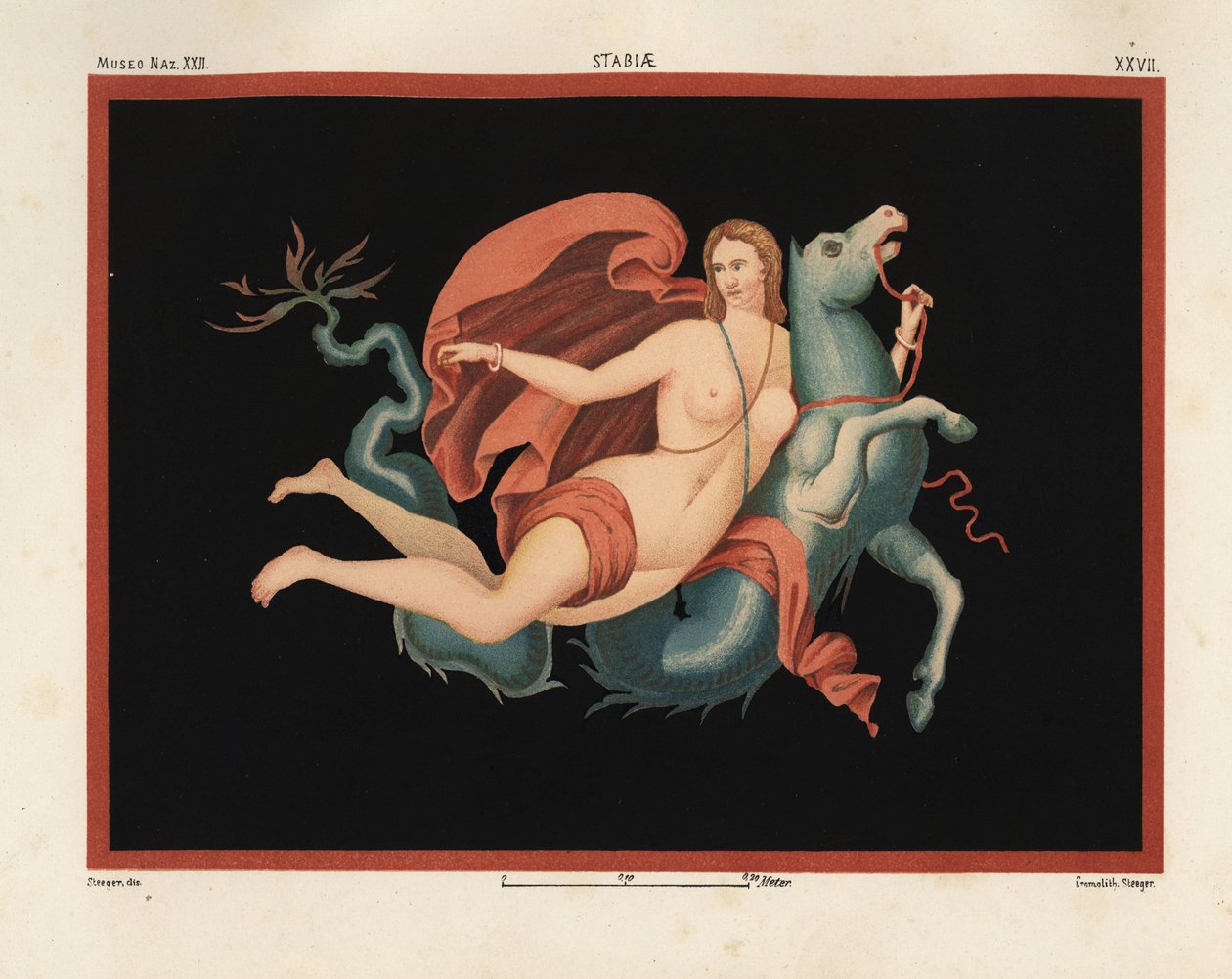 Een Nereïde (zeenimf) in mantel en armbanden rijdend op een zeemonster of hippocampus, half paard en half vis door Geremia Discanno