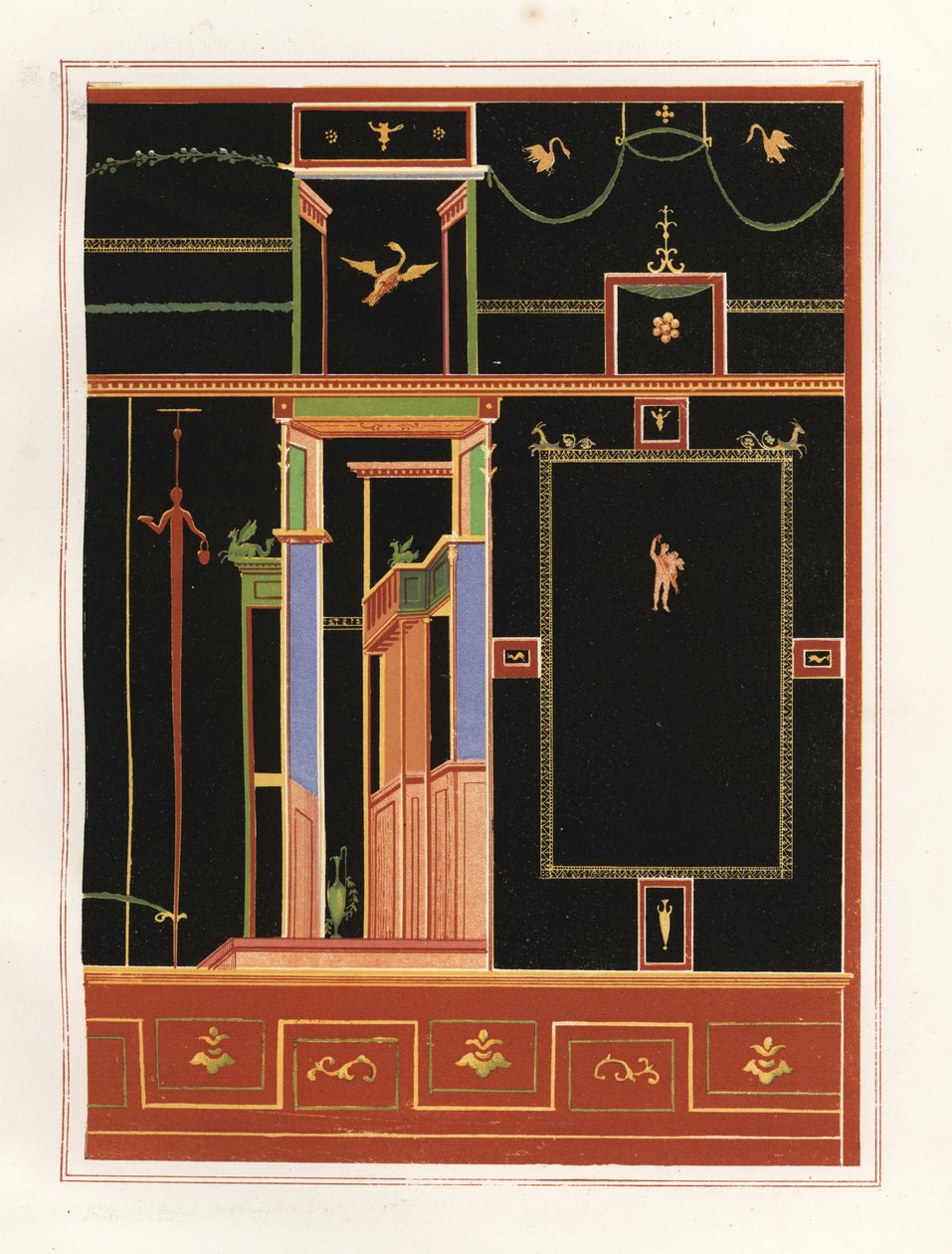 Muurschildering uit onbekend gebouw in Pompeii. Chromolithografie door Victor Steeger naar een illustratie door Geremia Discanno uit Emile Presuhn (1844-1878) De Mooiste Schilderijen van Pompeii, Leipzig door Geremia Discanno