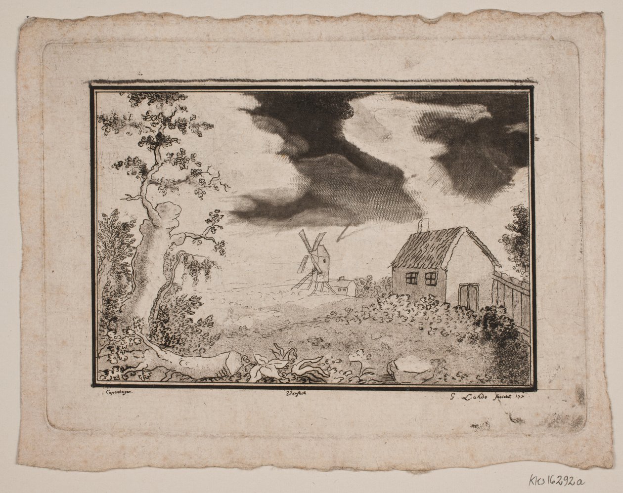Landschap met huis en molen door Gerhard Ludvig Lahde