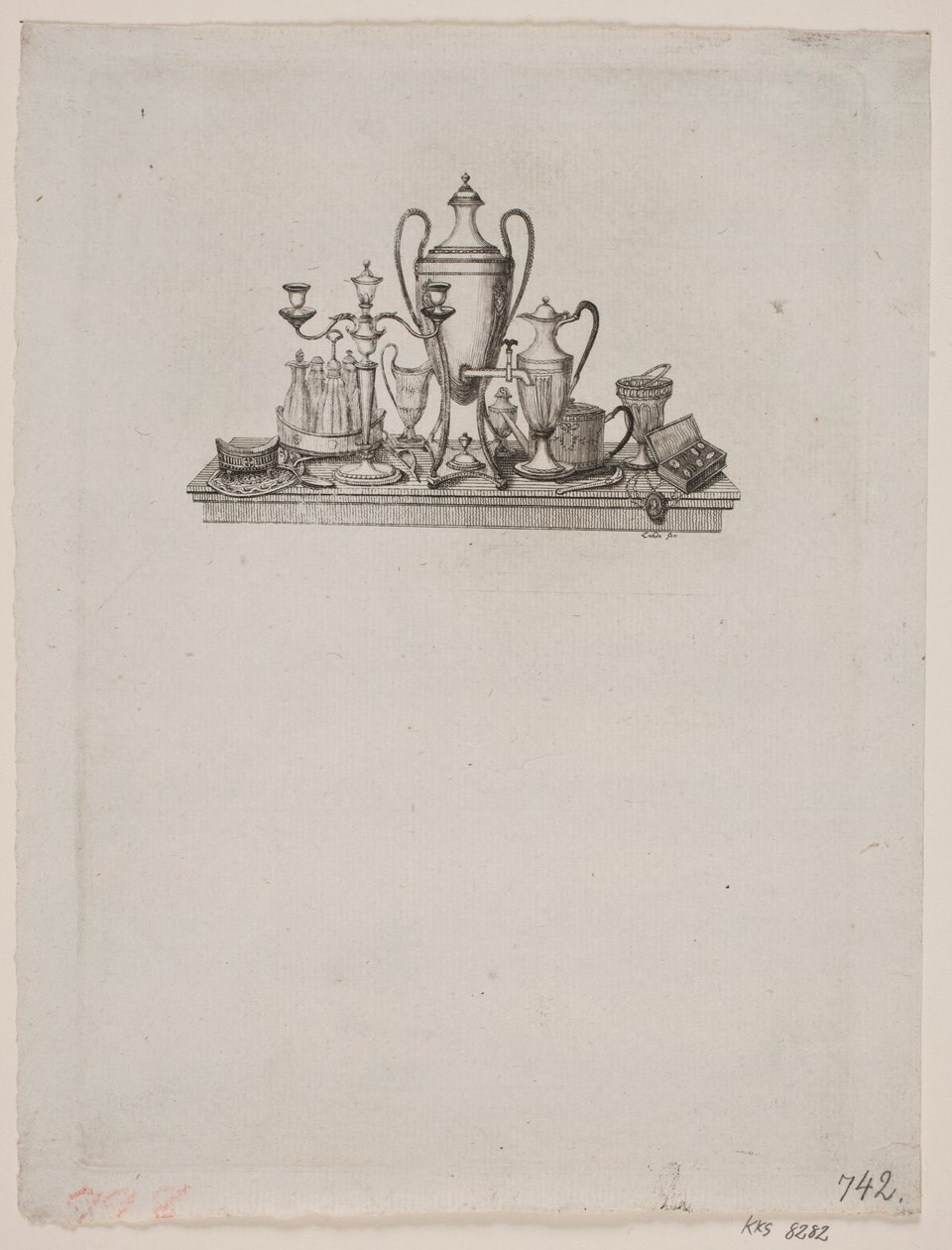 Stilleven van zilvervoorwerpen door Gerhard Ludvig Lahde