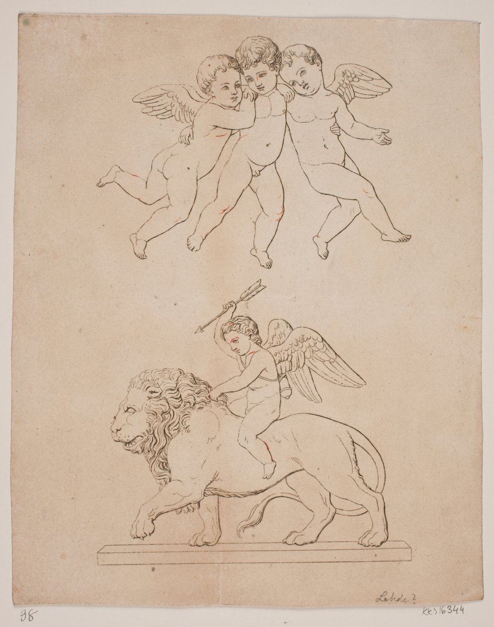Plaat met drie cupido