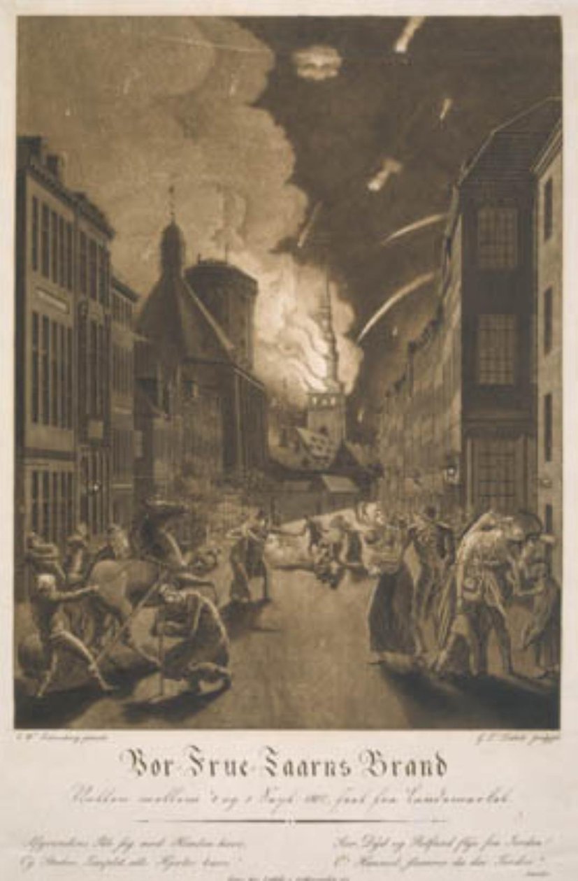 De brand van de toren van de Onze-Lieve-Vrouwekerk door Gerhard Ludvig Lahde