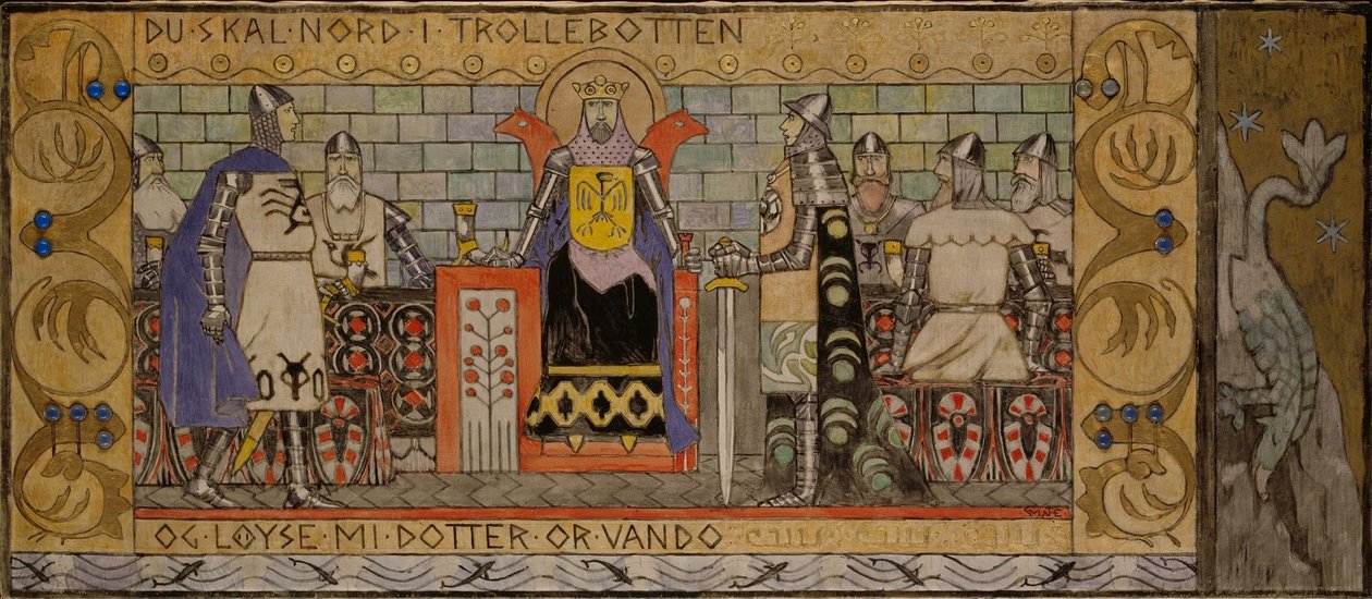 Åsmund in de koningshal door Gerhard Munthe