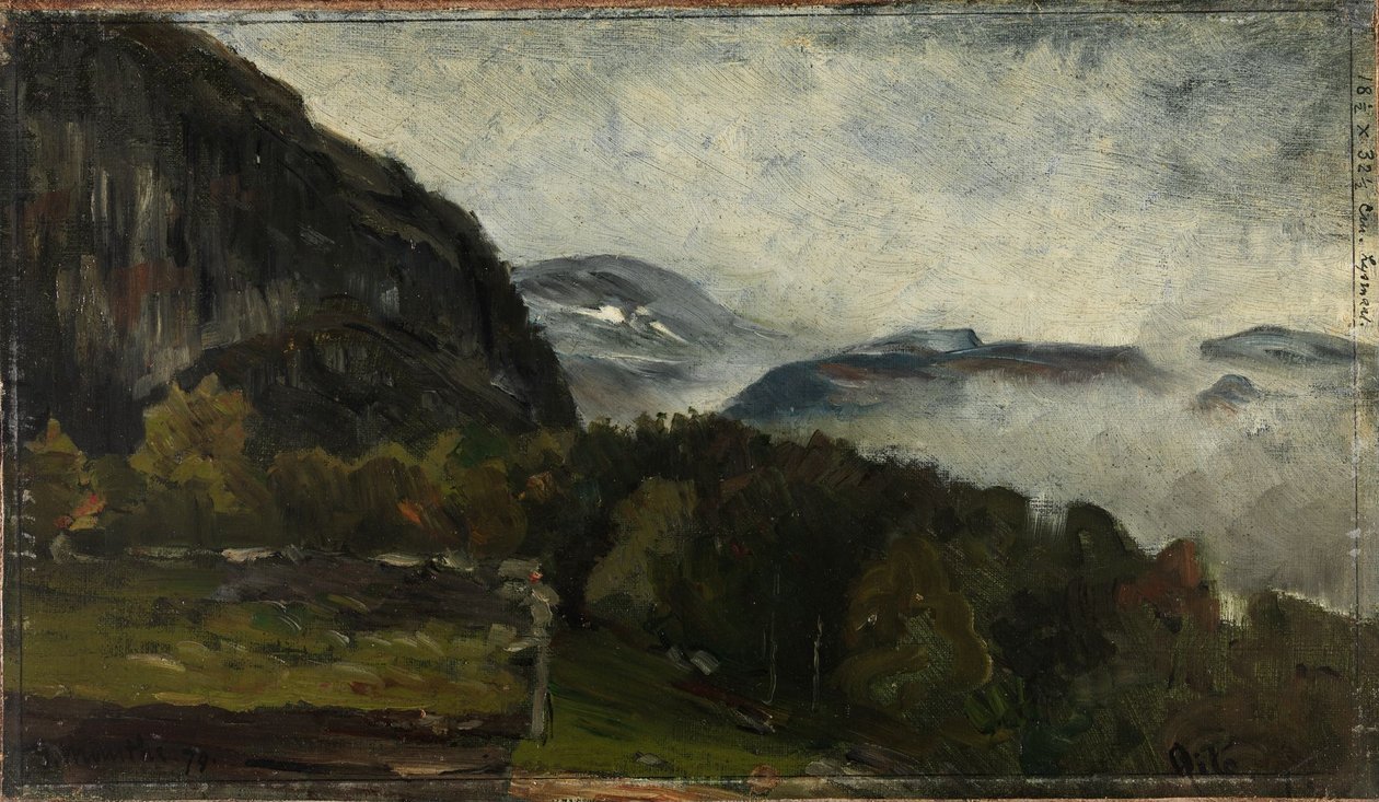 Landschap bij Øylo in de mist door Gerhard Munthe