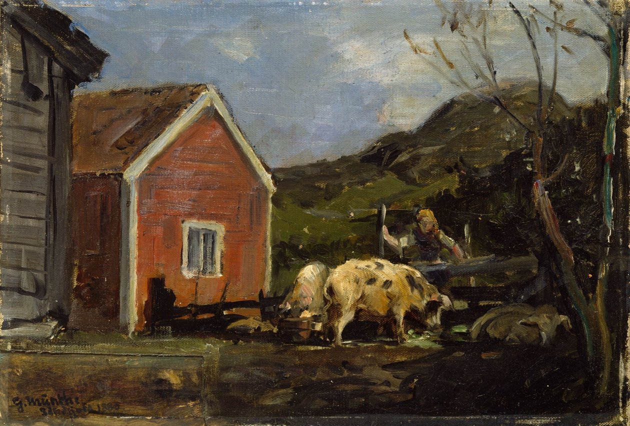 Varkens in maanlicht door Gerhard Munthe