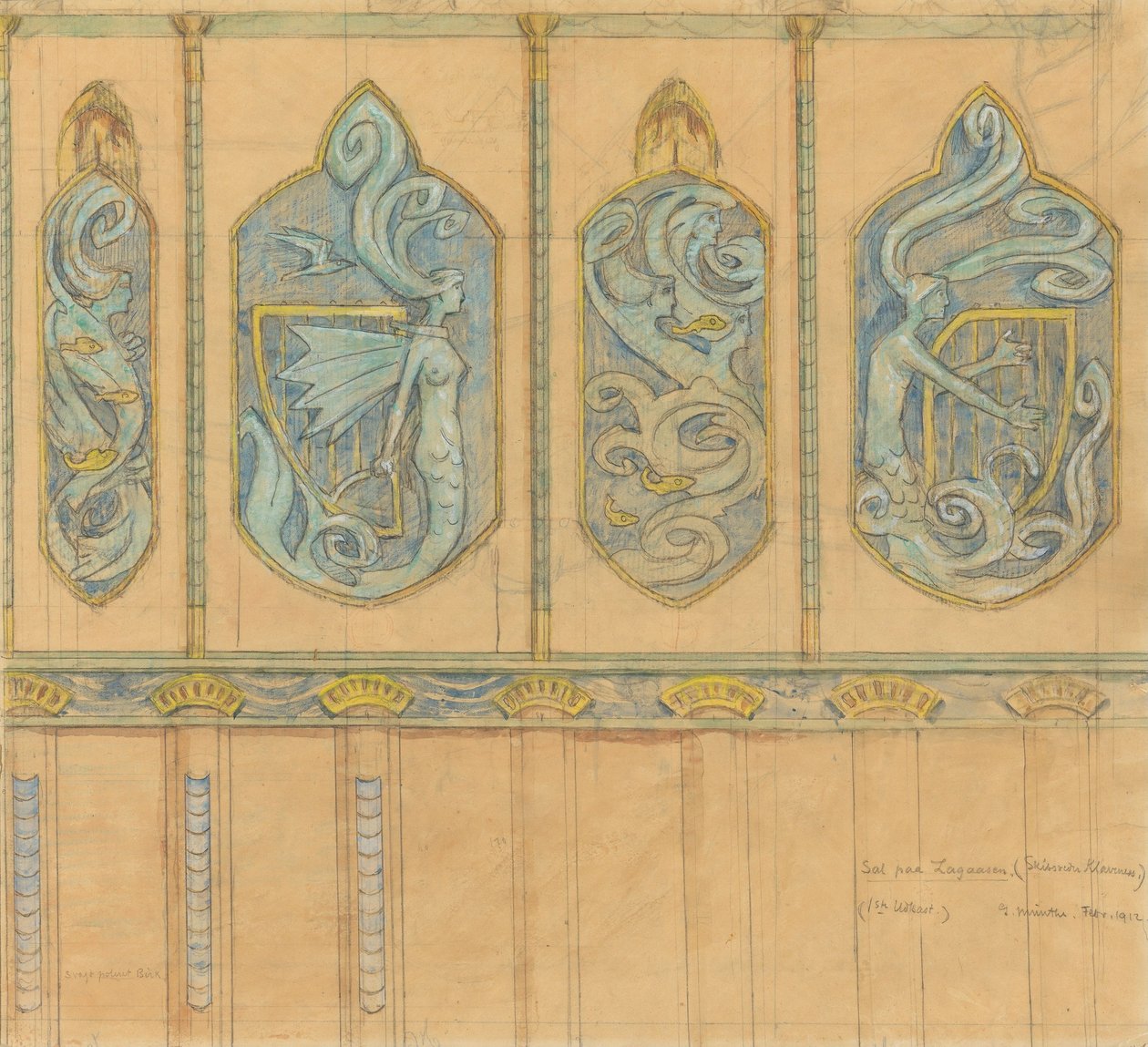 Ontwerp voor de eetkamer in Lagåsen door Gerhard Munthe