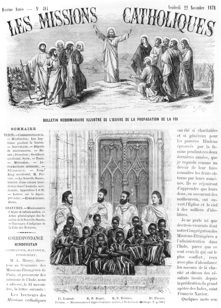 Missionarissen van Algiers en Arabische kinderen bij St. Louis van Carthago in Tunesië, illustratie uit 