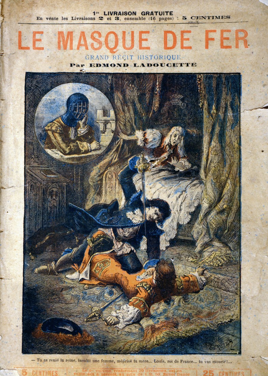 Le Masque de Fer, omslag van roman door Edmond Ladoucette, gepubliceerd in afleveringen aan het einde van de 19e eeuw door Gerlier