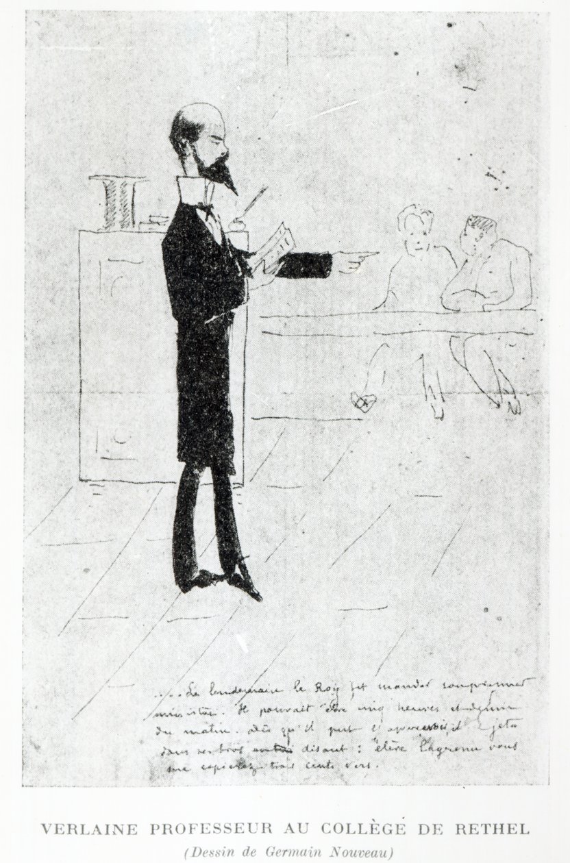 Verlaine die lesgeeft aan de Institution Notre-Dame in Rethel, 1877-79 door Germain Nouveau