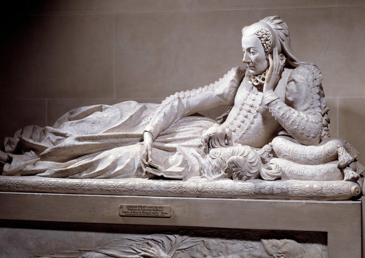 Grafmonument: Graf met afbeelding van Jeanne Valentine Balbiani (1518-1572), vrouw van kardinaal Rene de Birague (1506-1583), kanselier van Frankrijk door Germain Pilon