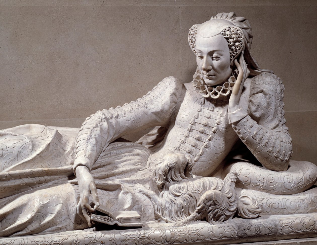 Grafmonument: Graf met afbeelding van Jeanne Valentine Balbiani, vrouw van kardinaal Rene de Birague (detail) door Germain Pilon