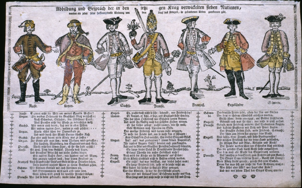 Kopie en bespreking van de naties die momenteel in oorlog zijn, c.1760 door German School