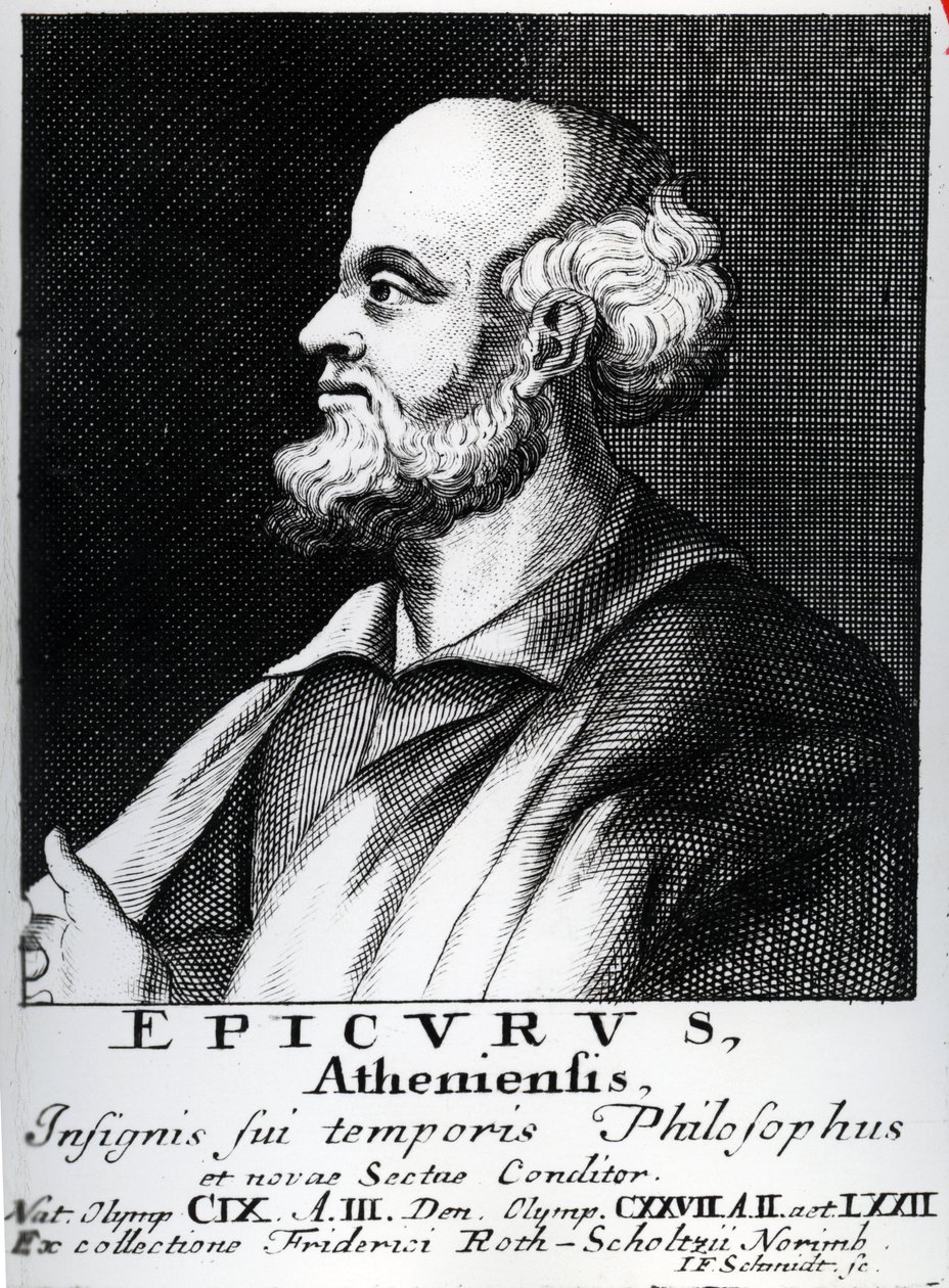 Epicurus, gegraveerd door Johann Fredrich Schmidt door German School