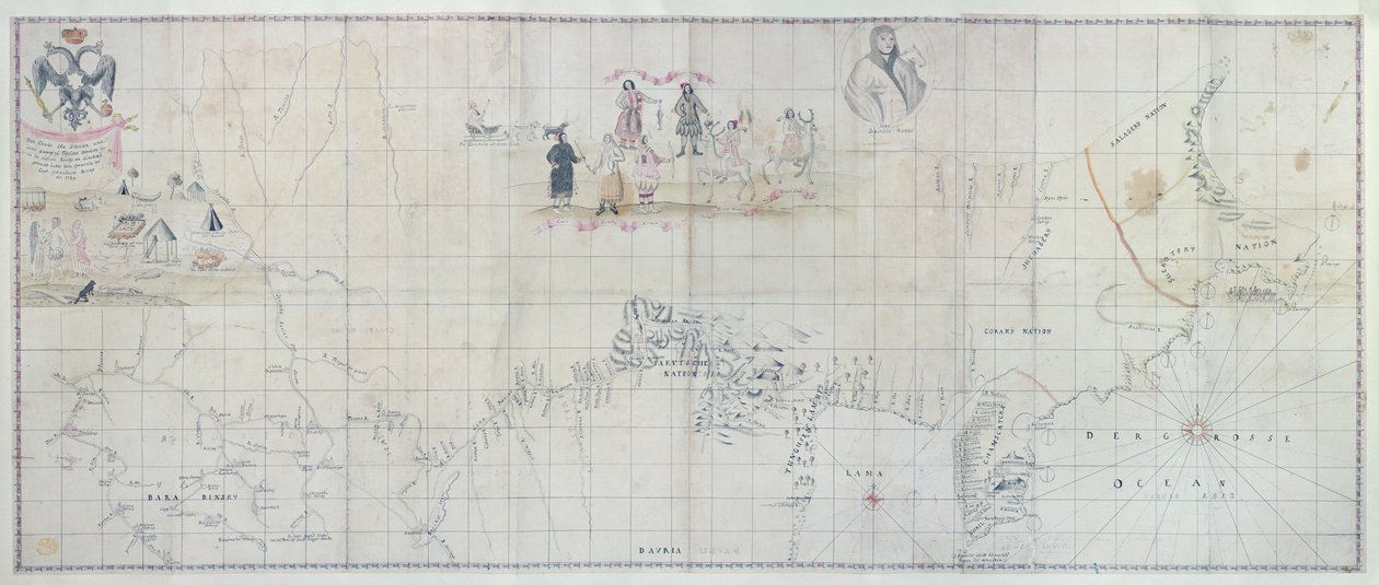 Kaart van Siberië, 1729 door German School