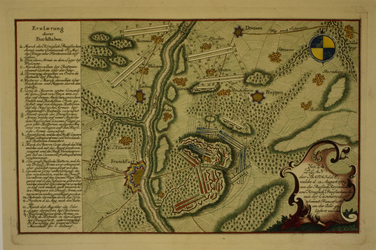 Plan van de Slag bij Kunersdorf, 12 augustus 1759 door German School