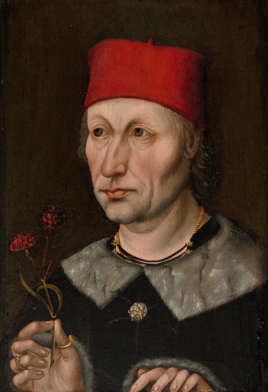 Portret van een man met een rode pet door German