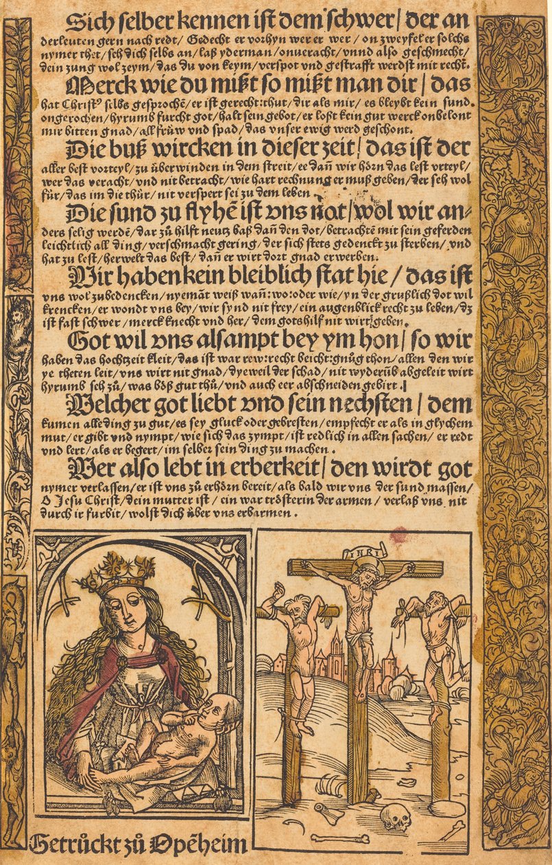 Pamflet met Twee Scènes uit het Leven van Christus en Groteske Grenzen door German 15th Century