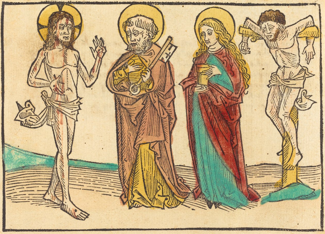 Christus toont zijn wonden aan Petrus, de Magdalena en de goede dief door German 15th Century