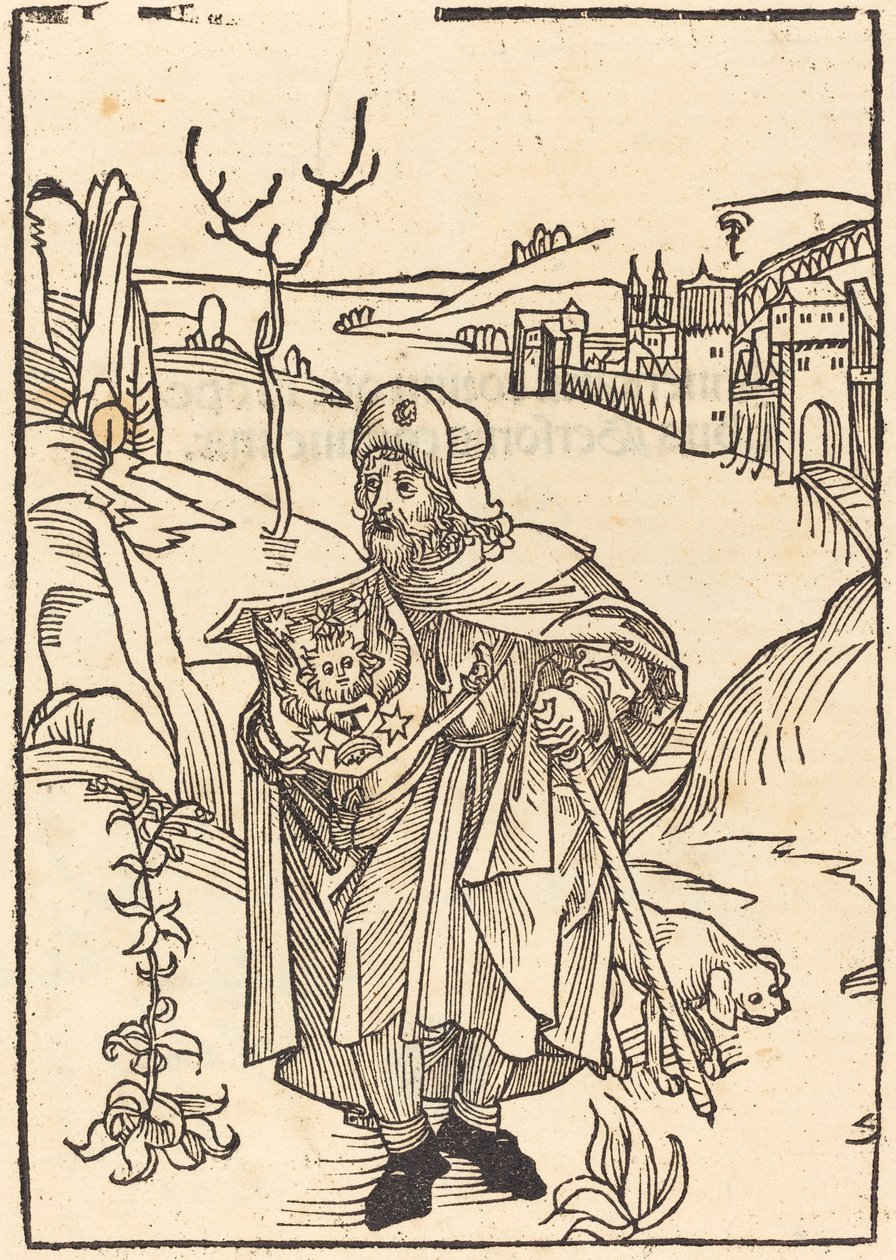 Gerson als Pelgrim met Stad op de Achtergrond door German 15th Century