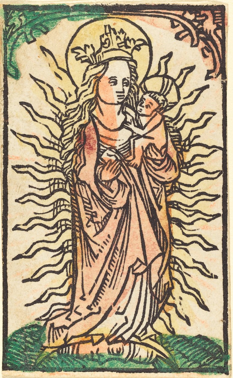 Madonna en kind in een glorie staand op een halve maan door German 15th Century