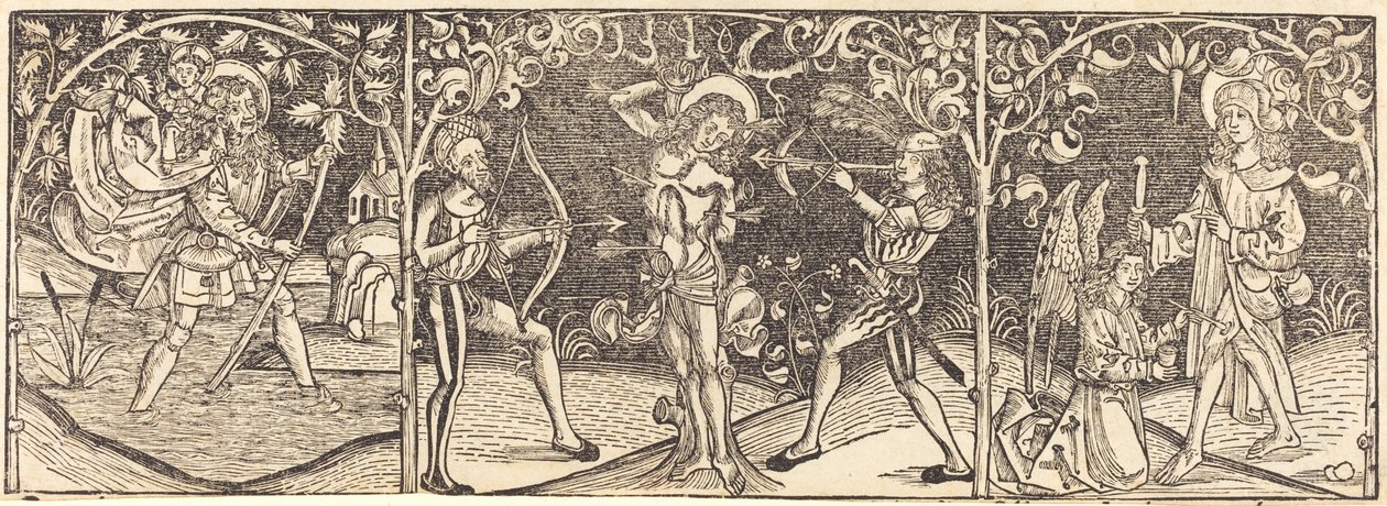 Heiligen Christoffel, Sebastiaan en Rochus door German 15th Century