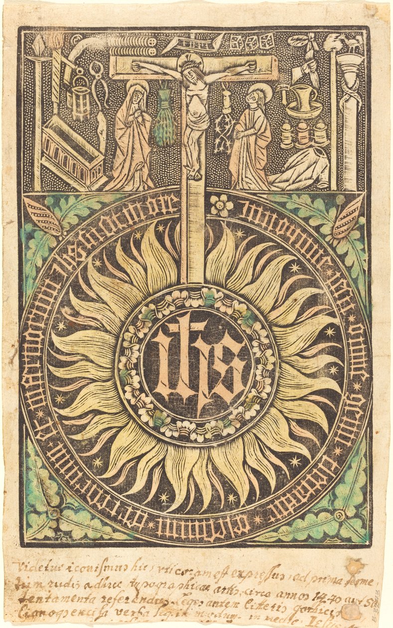 De Heilige Monografie met de Kruisiging en Passiesymbolen [recto] door German 15th Century