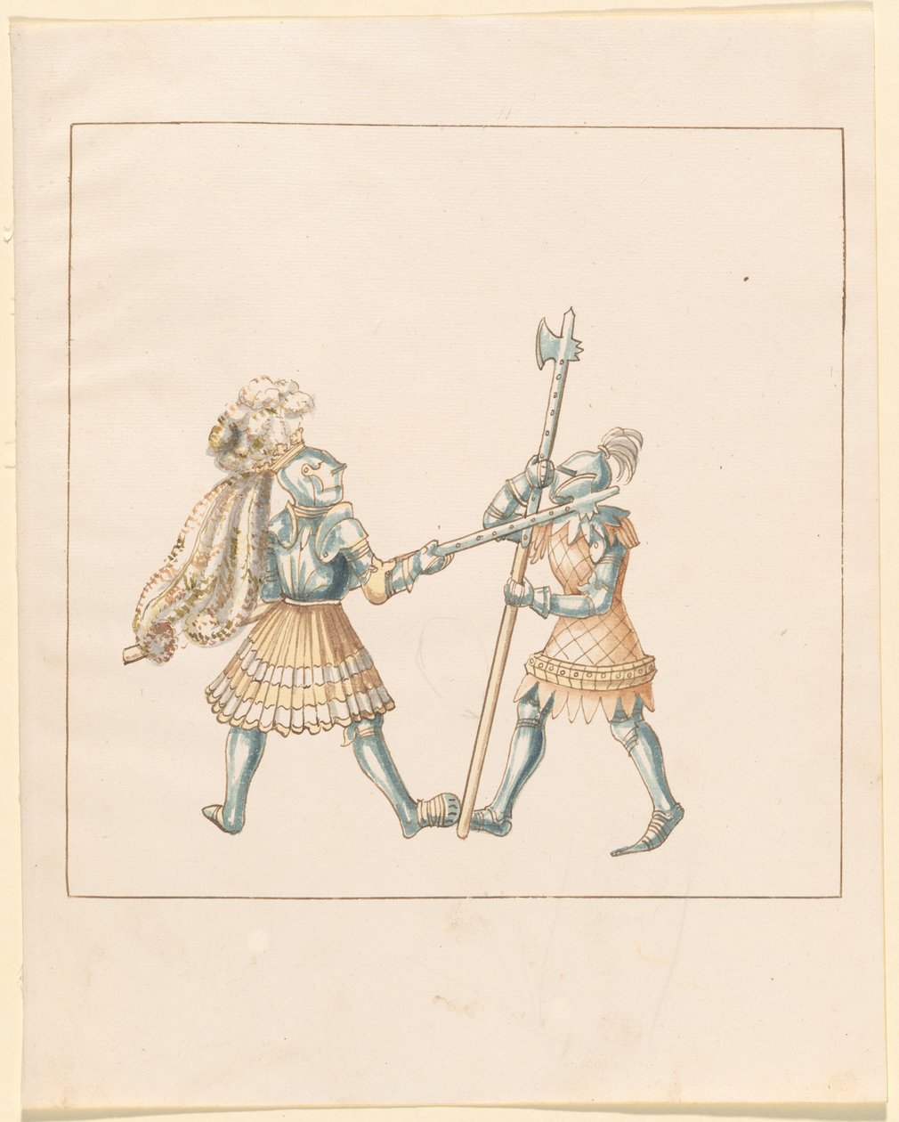 Freydal, Het boek van steekspelen en toernooien van keizer Maximiliaan I: Gevechten te voet (Steekspelen) (Deel III): Plaat 144 door German 16th Century
