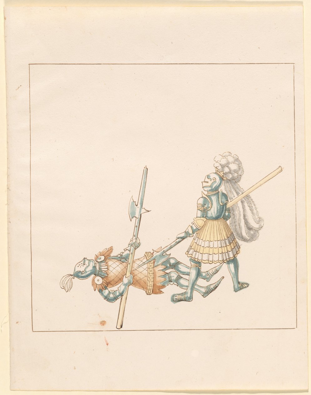 Freydal, Het Boek van Toernooien en Jousts van Keizer Maximiliaan I: Gevechten te Voet (Jousts)(Deel III): Plaat 145 door German 16th Century