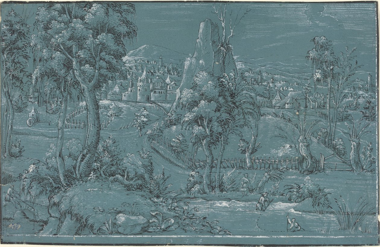 Landschap met vissende mannen door German 16th Century