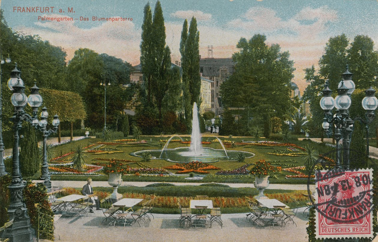 Frankfurt, Palmengarten, De bloemenparterre. Briefkaart verzonden in 1913. door German Photographer