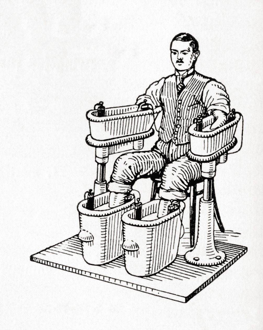 Een 19e eeuws galvanisch bad of Schnee Four Cell Bath, uit Meyers Lexicon, pub. 1927 (druk) door German School