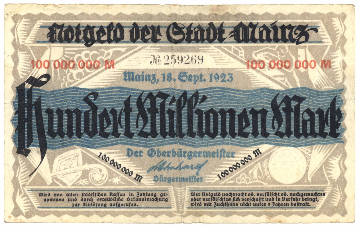 Een bankbiljet van honderd miljoen mark, 1923 door German School