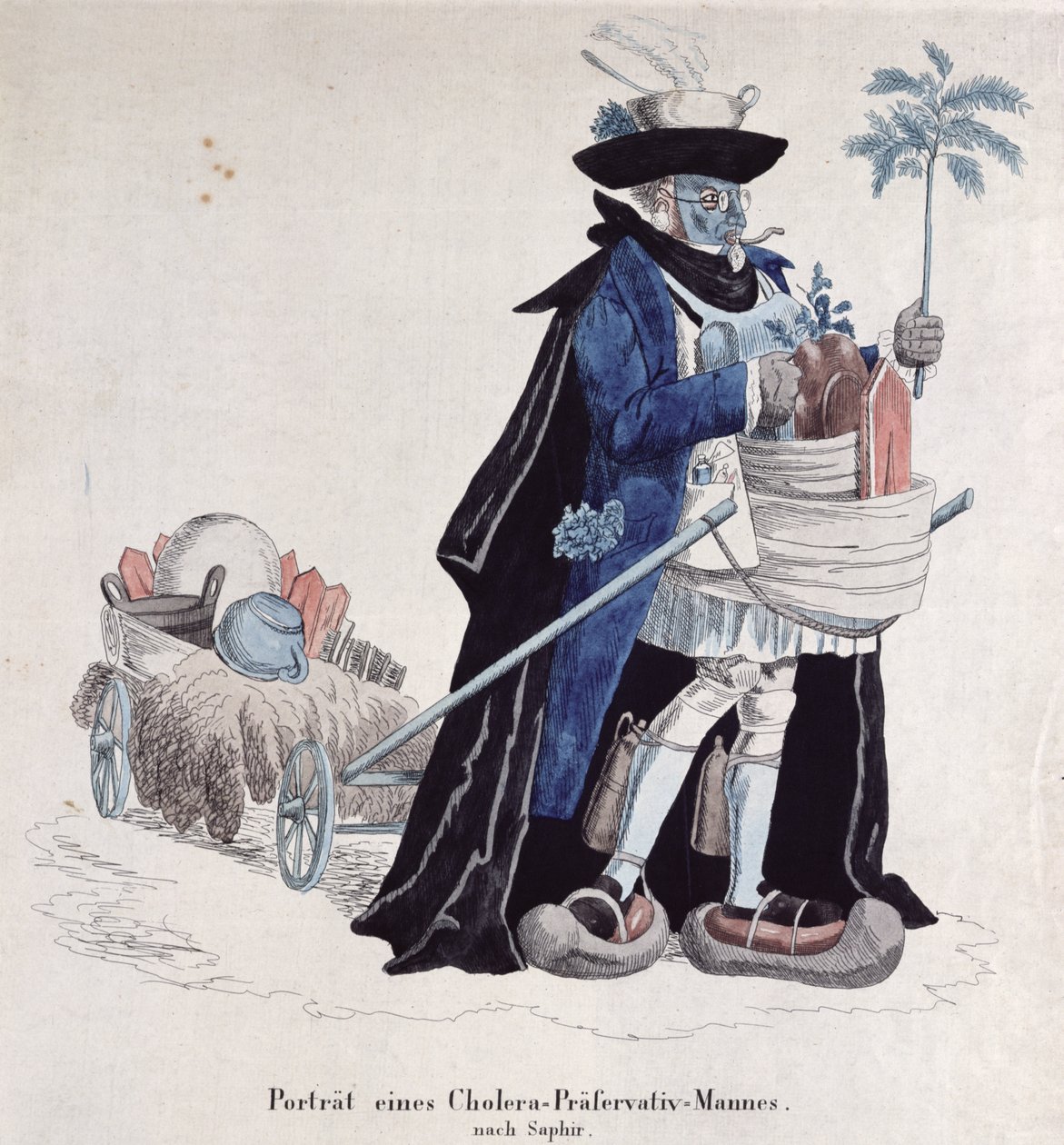 Een man beschermd tegen cholera tijdens de epidemie van 1832 door German School