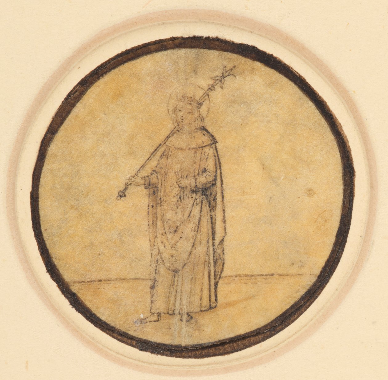 Een rondel met St. Louis van Frankrijk die een scepter over zijn rechterschouder houdt door German School