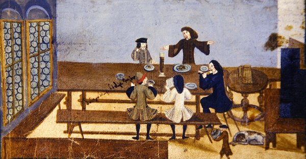 Een taveerne interieur met drinkende figuren, ca. 1690 door German School