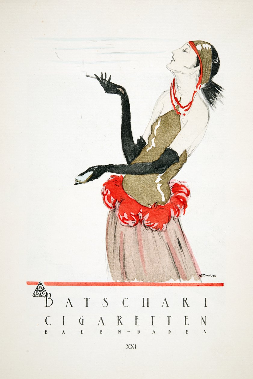 Advertentie voor "Batschari Cigaretten", uit Styl, pub.1922 (pochoirprint) door German School