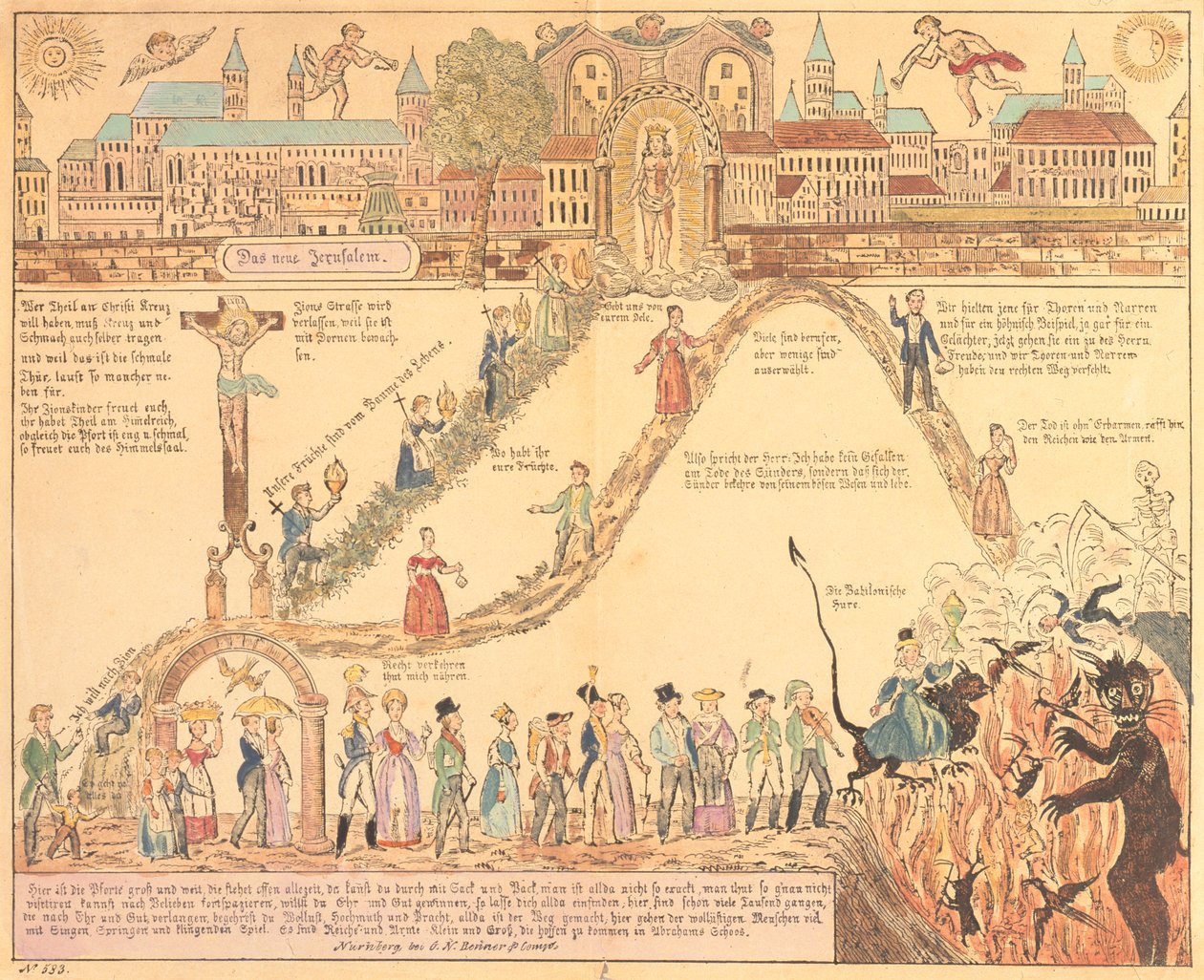 Allegorische voorstelling van christelijk en aards leven, uitgegeven door G.N. Benner, Neurenberg, ca. 1830 door German School