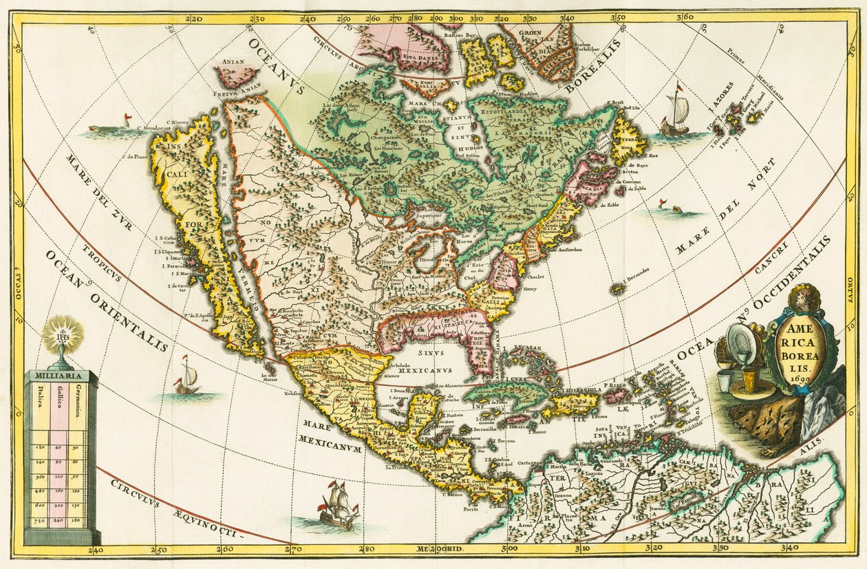 America borealis. Kaart van Noord-Amerika met Californië als eiland, uit Heinrich Scherer