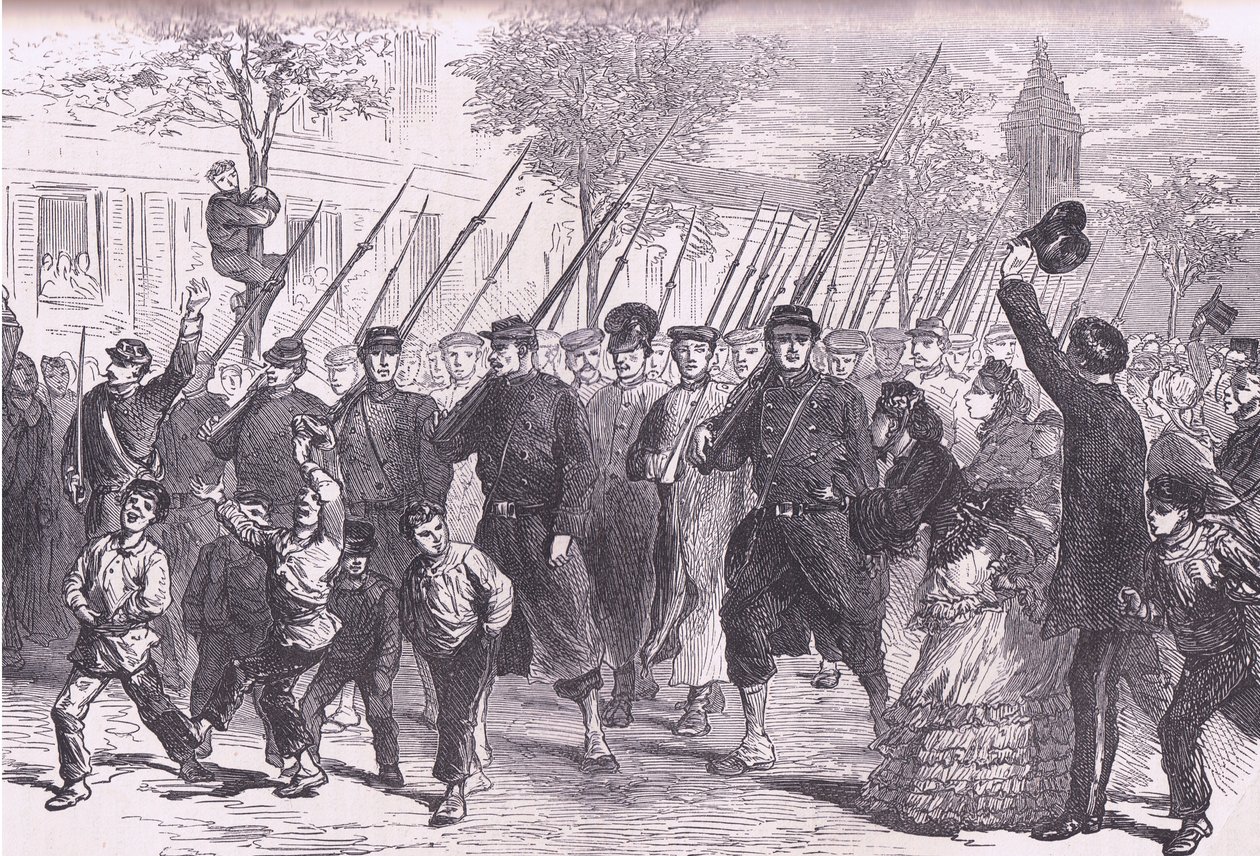 Aankomst in Parijs van Pruisische gevangenen na de slag bij Bagneun, Cassells Geschiedenis van de Oorlog tussen Frankrijk en Duitsland, uitgegeven door Cassell and Company Limited, ca. 1890 door German School