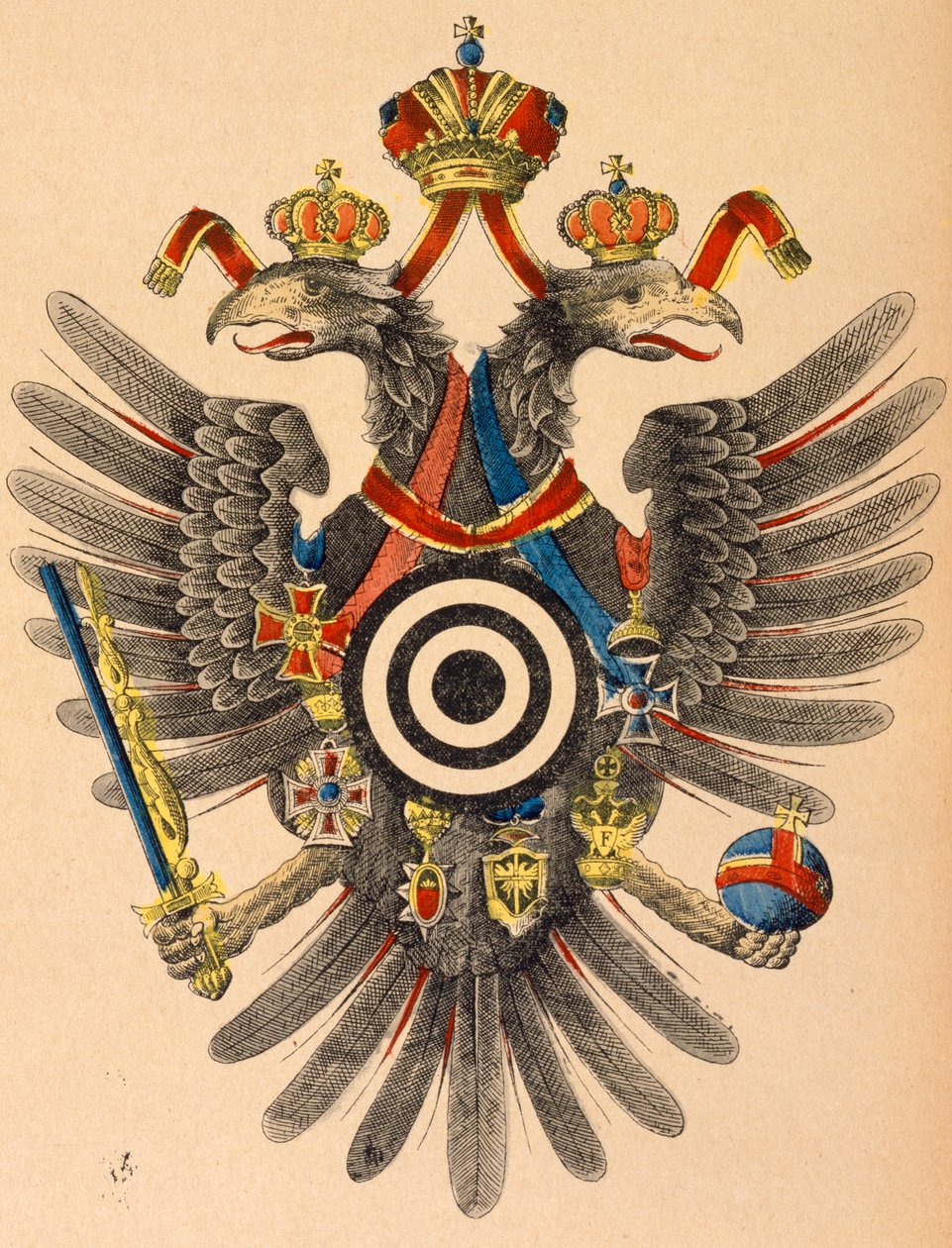 Oostenrijks-Hongaarse keizerlijke wapen als schietschijf, ca. 1865 door German School