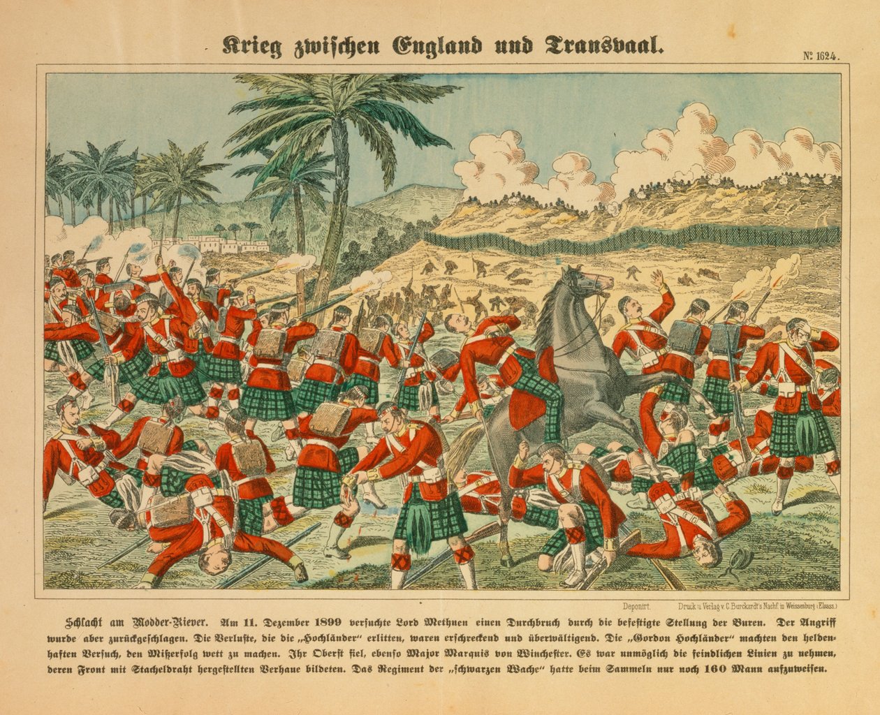 Slag bij de Modderrivier in de Boerenoorlog, 11 december 1899, pamflet uitgegeven door C. Burckhardt, Weissenburg, 1899 door German School