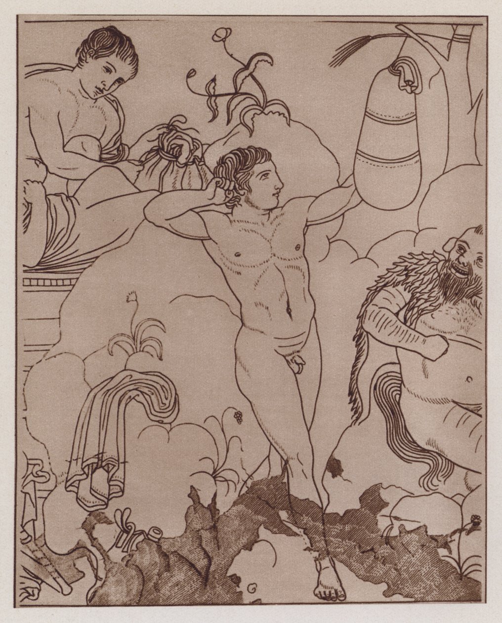 Bokser traint met bokszak, oud-Grieks vaasschilderij (litho) door German School
