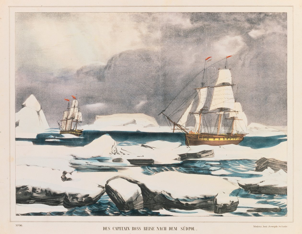 Britse poolonderzoeker Kapitein Ross expeditie naar Antarctica, gepubliceerd door J. Scholz, Mainz, tussen 1839-42 door German School