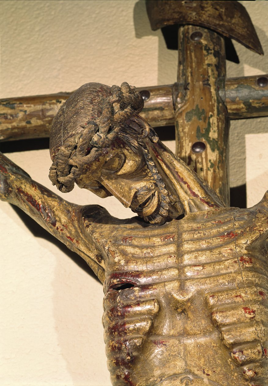 Christus aan het kruis, genaamd Le Devot Christ, 1307 (hout) (detail) door German School