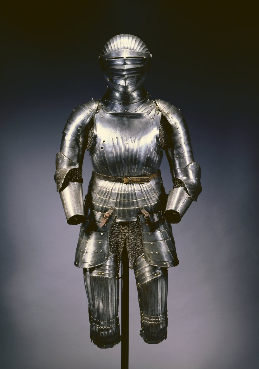Gesloten helm en gedeeltelijk harnas in Maximiliaanse stijl, Neurenberg, ca. 1525 door German School